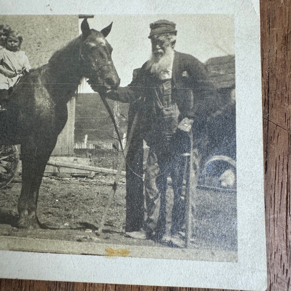 Antique Snapshot Photograph of Man in Overalls with Child on‎ Horse Guss LaBrier - Picture 5 of 6